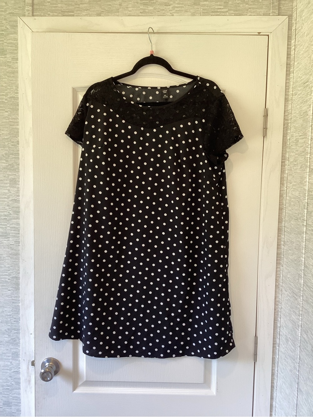 SHEIN Black & White Polka Dot Lace Yoke Midi Dress 0XL EUC